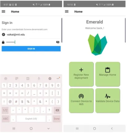Figure 5: Login and Landing Page of the Mobile App 