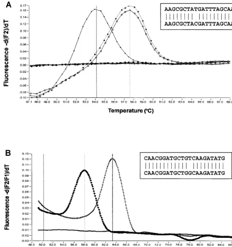 FIG. 2. Qualitative detection of SNPs exploiting changes in Tcirculans(cloned gene; Table 2);containing the target (target ofItalian strains is efﬁciently detected by theannealed to the SNP containing the target (thems during melting curve analysis