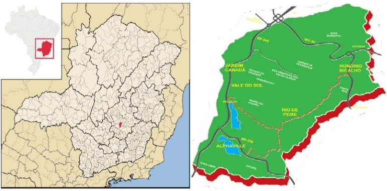 Figure 1. Location and districts of the municipality of Nova Lima 