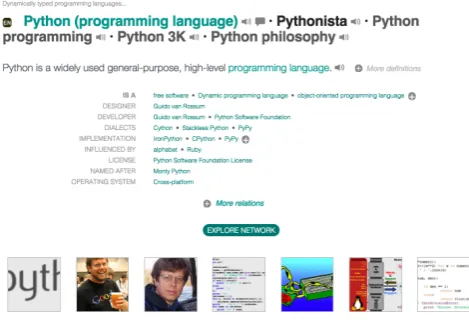Figure 1: BabelNet synsetbn:01713224nsponds to the word “python” in the programming languagesense