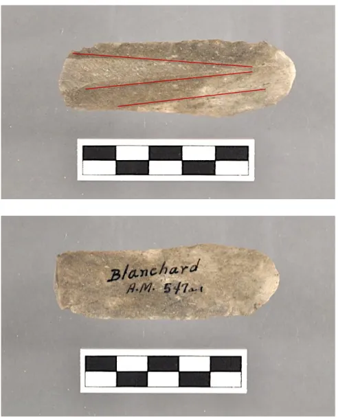 Figure 8.  Aurignacian blade from Abri Blanchard, sides 1 (top) and 2 (bottom).  