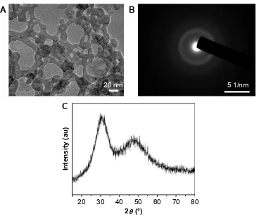 Figure 2 TeM micrograph and crystal phase of acP nanoparticles.Notes: (A) TEM characterization of ACP nanoparticles
