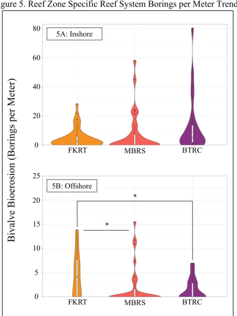Figure 5. Reef Zone Specific Reef System Borings per Meter Trends 