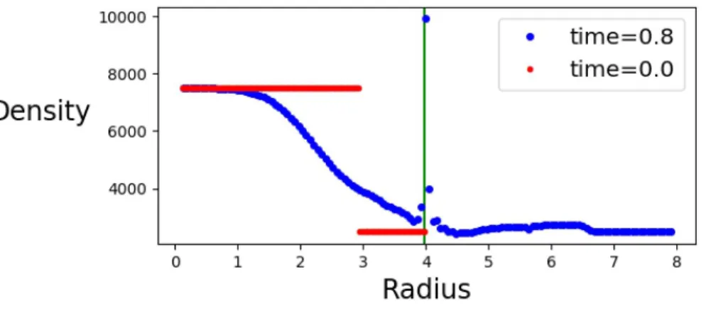 Figure 10: This density profile comes from a simulation with both reconstruction and source term corrections implemented to the algorithm