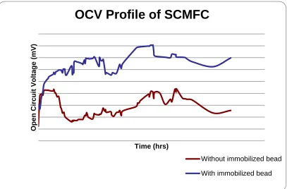 Figure 3.2: Morphology of immobilized bead (2.5K × magnification) after MFC operation Open Circuit Voltage (mV) 