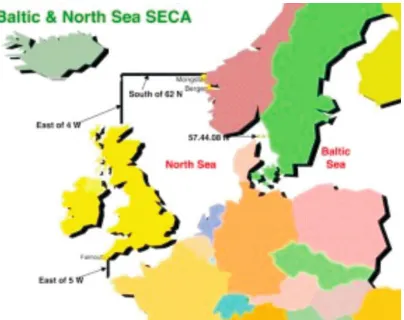 Figure 1. Baltic and North Sea SECA zone established by Annex VI MARPOL 73/78.  Source: [2] 
