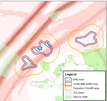 Fig. 1. Planned OREI sea areas off the Hiiumaa Island (Estonia) in the Baltic Sea are crossed by intensive maritime traffic (source - HELCOM Secretariat, based on HELCOM AIS data)