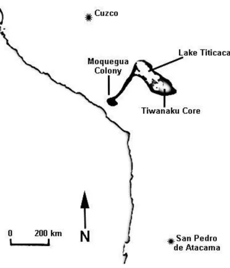 Figure 2.1  Area Controlled by the Tiwanaku State Noted in Black (modeled after  Stanish 2003:10) 