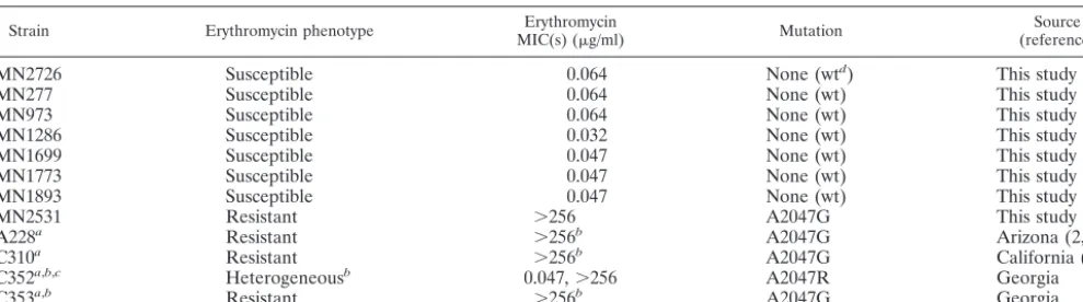 TABLE 1. Bordetella pertussis isolates tested for erythromycin susceptibility