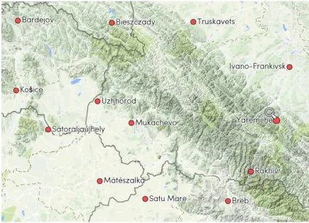 Fig. 1. Location of the study area with respect to other centers of the  Carpathian 