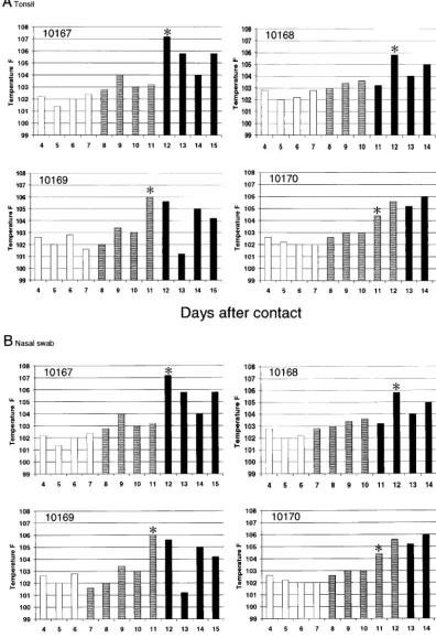 FIG. 3. Preclinical detection of CSFV in tonsil scraping (A) and nasal swab (B) samples