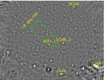 Fig. 2. 3C61.1 model image at 150 MHz. The two hot spots in this source, a giant double radio galaxy at z = 0.188 ( Lawrence et al
