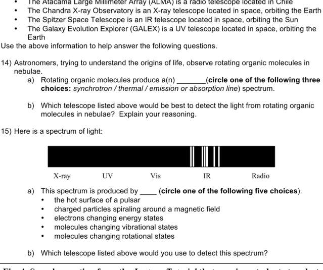 Fig. 4. Sample question from the Lecture-Tutorial that requires students to select  the appropriate telescope based on what they have learned from earlier sections  of the Lecture-Tutorial