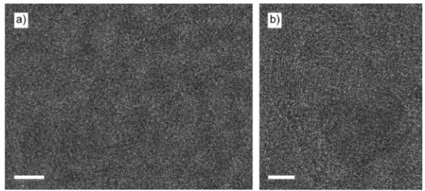 Fig. 9 Cobalt nanoparticles supporting various shapes of carbon layers. (a) A multi-walled carbon nanotube, and (b) a spherical carbon formation loosely capping the supporting cobalt nanoparticle