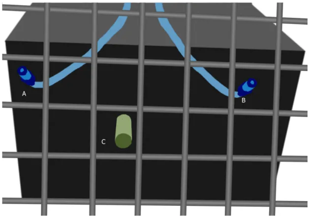 Figure 4: View of machine from inside cage.  Nozzle position can be moved to select which hand  is used