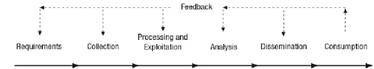 Figure 1: Schematic overview of the intelligence cycle (Lowenthal, 2012: 69) 