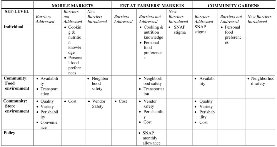 Table 2.4: Barriers addressed and not addressed by F&amp;V Programs by SEF-Level 