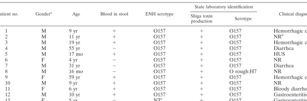 TABLE 1. O157 Serotype Shiga toxin-producing E. coli isolates detected in this study