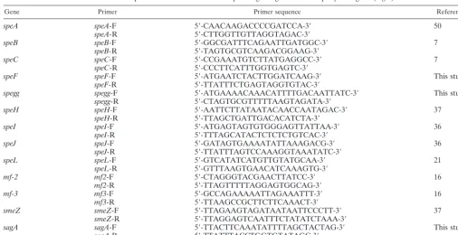 TABLE 2. PCR primer sets for detection of superantigenic genes and streptolysin S gene (sagA)
