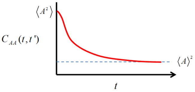 Figure 2.2. The correlation function  C AA ( , ') t t is initially equal to the mean square value  of the observable  A 2 