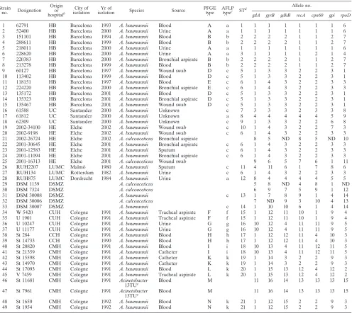 TABLE 1. Epidemiologic characteristics of Acinetobacter isolates used in the present studya