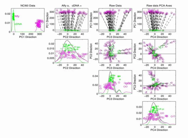 Figure 1.6: NCI60 data are projected onto the rst four PC directions. The purple circles are Ay samples