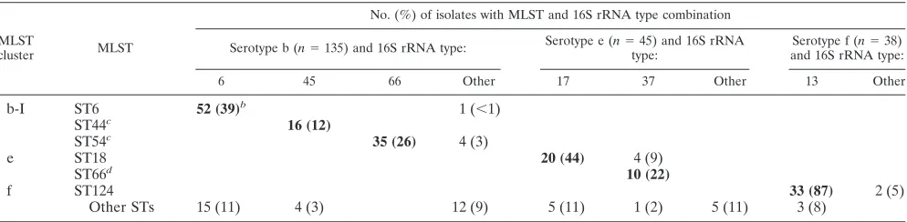TABLE 2. The six most prevalent combinations of MLST and 16S rRNA types among serotypable H