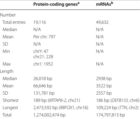 Table 1 Number and  length of  known human nuclear protein-coding genes and  protein-coding transcripts (mRNAs)