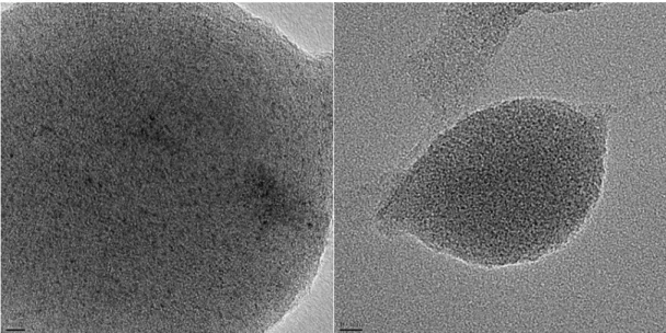 Figure 3-6: High resolution TEM images of 3.6. Scale bar is 5 nm for the left image and 10  nm for the right image