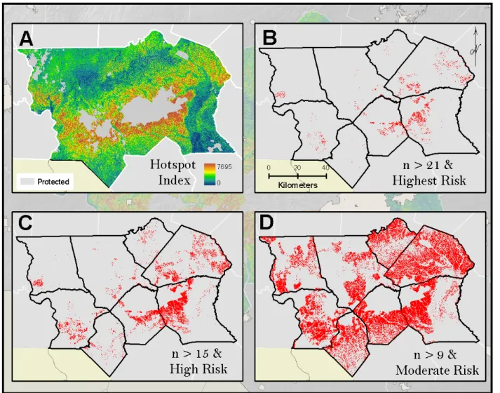 Figure 6.  Three classes of hotspots were classified based on species richness and development thresholds
