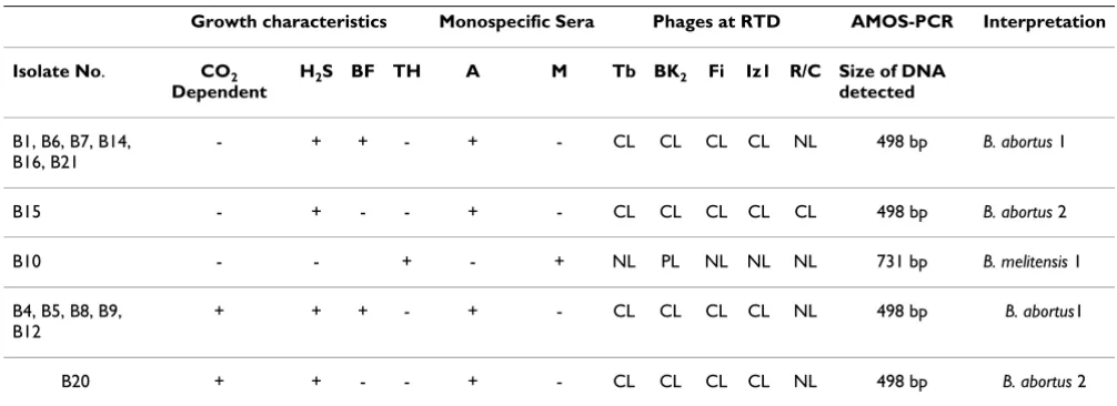 Table 2: Basic biochemical and metabolic profiles of field Brucella spp. from Zimbabwe.