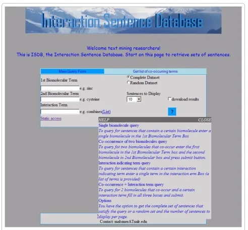 Figure 2 Tool tip to help explain the query form. Tool tips are provided to explain what to input in the text boxes and to explain the different query possibilities