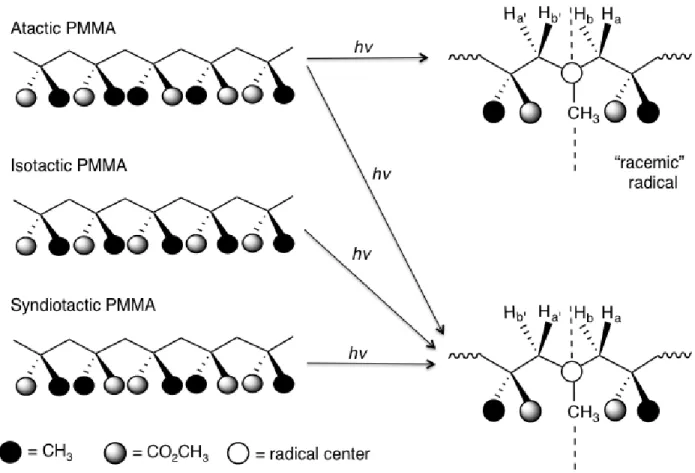 Figure  1.4  Symmetry  relationships  between  the  nuclear  hyperfine  coupling  constants  in  acrylic  polymers as a function of polymer tacticity  