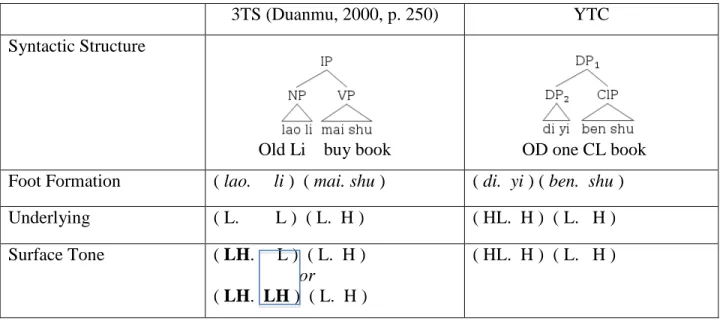Table  2.4  shows  3TS  is  optionally  applied  to  the  nominal  morpheme  Li  (‘person’s  last  name’) that is between two binary syntactic branches