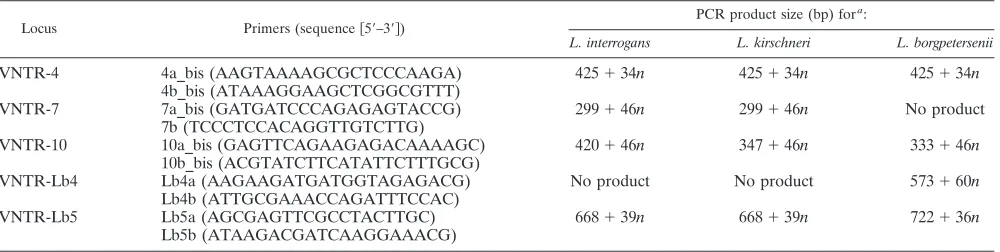 TABLE 1. VNTR loci proposed for MLVA of L. interrogans, L. kirschneri, and L. borgpetersenii