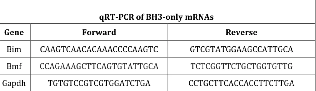 Table 4.1: Primer sequences for BH3-only mRNAs.   