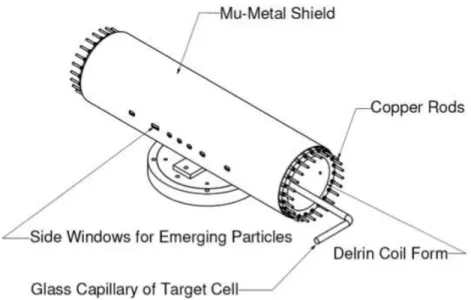 Figure 3.3: The sine-theta coil, shown with a target cell installed. Figure by T. Katabuchi.