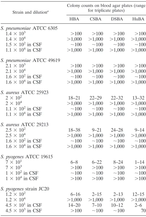 TABLE 1. Colony counts of strains tested on fourdifferent blood agar plates