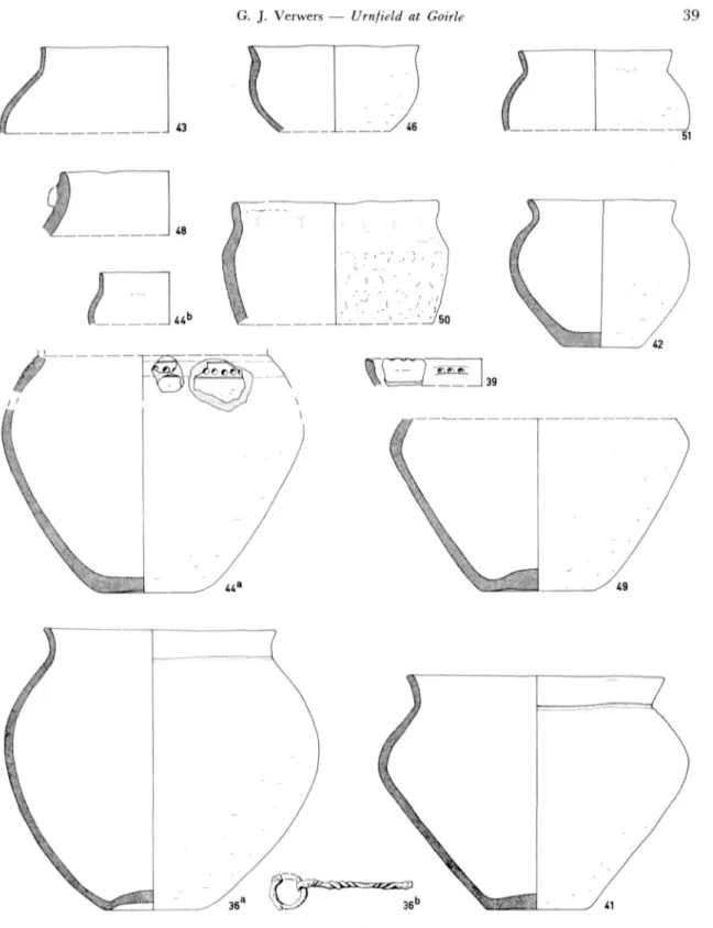 Fig. 6. Pottery from the Urnfield at Goirle. Scale 1 : 4. No. 36b: iron, scale 1 : 2. 