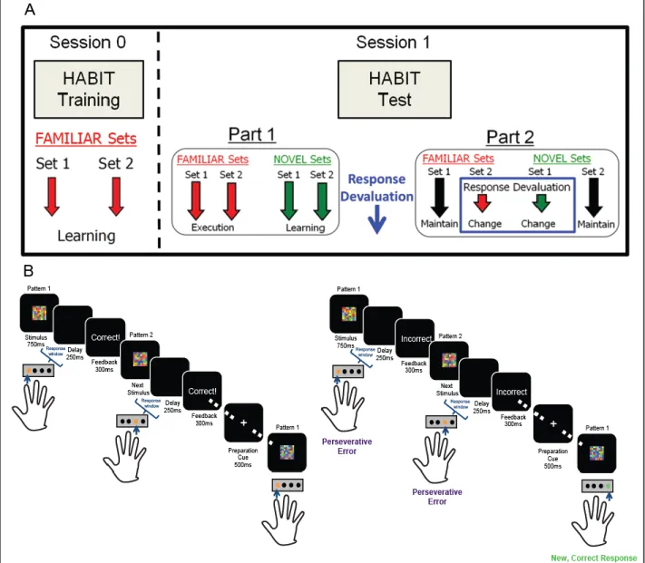 Figure 1.1. Schematic of HABIT paradigm. (A) Top panel depicts Training session (‘Session 0’)  and subsequent Testing session on a separate day (‘Session 1’)