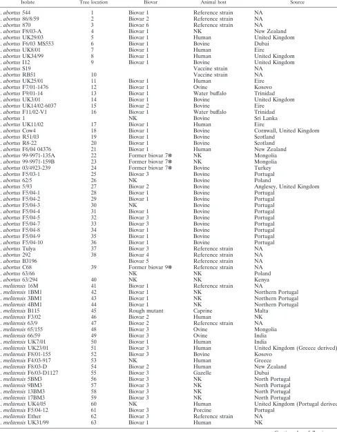 TABLE 1. Characteristics of Brucella strains examined in this studya