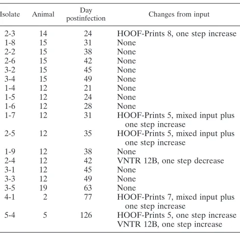 TABLE 5. Stability of VNTR markers after in vivo passage:changes after experimental infection of pigswith B