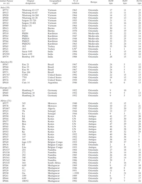 TABLE 1. Characteristics of the 61 strains of Y. pestis analyzed by IS-RFLP