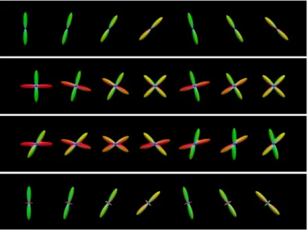 Figure 3.  Synthetic dataset. Examples from the synthetic dataset simulating (first row) one direction, (second  row) two equally-weighted directions 90° apart, (third row) two equally-weighted directions 60° apart, and  (fourth row) two unequally-weighted