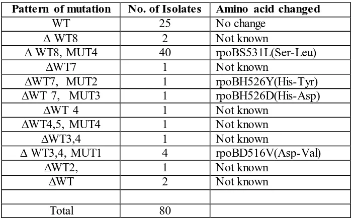 Table 3: Pattern of Mutation on rpoB Gene 