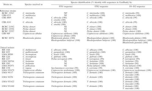 TABLE 3. List of reference strains and clinical isolates that produced discrepant identiﬁcation by phenotypic characteristicsand ITS sequence analysis