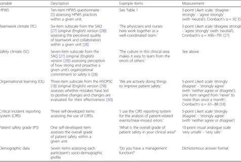 Table 2 Variables assessed by the 37-item paper-pencil questionnaire