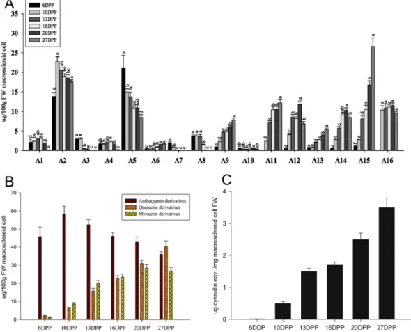 Figure 3.  Flavonoid profiles at six different time points during M. truncatula MC development