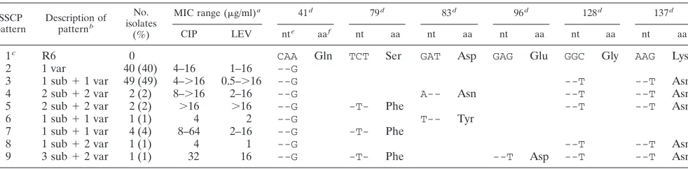 TABLE 4. Correlation of SSCP patterns with nucleotide sequences and amino acid substitutions in parCcompared to that of S