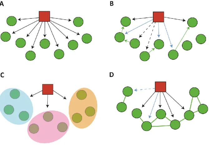 Figure 2.3.   Illustration of eQTL detection methods. SNP is depicted as a red node; genes 